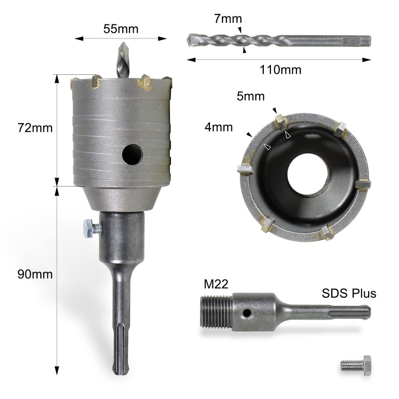 CCLIFE Drill Bit 50/55/65/68/80/82/100 mm Socket Drill Bit Concrete with