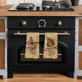 Sviojuce Vintage Butterfly Floral Kitchen Towels Decorative 16x24 Set of 2, Beige Fall Dish Towels Cloths Dishcloths Tea Towel Gifts, Autumn Aesthetic Bathroom Kitchen Hand Towel Decor