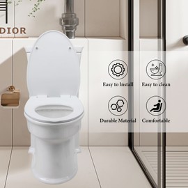 Meaferks White Toilet Seat, Soft-Close Toilet lid, Non-Slip Seat Bumpers, Quick Release Toilet Seat Hinges, Easy to Install & Clean, Two Sets of Parts, Heavy Duty Fits All Toilet Bowls (C-046)