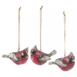 GANZ Set of 3 Nature's Noel CARDINAL Christmas Ornaments by Ganz