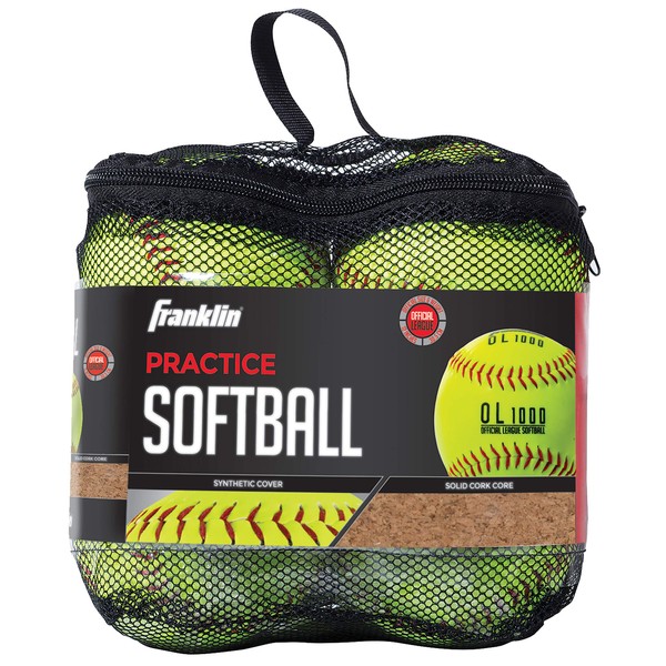 Franklin Sports Official Size Softballs - 12" Softballs - Fastpitch Practice Softballs - Great for Practice + Training - Official Size + Weight - 4 Pack