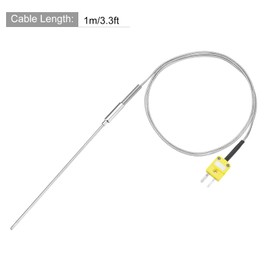 sourcing map K Type Thermocouple with Plug, Meter Temperature Sensor Probe -50 to 1100°C(-58 to 2012°F) Stainless Steel, 1.6x150mm 3.3ft Wire