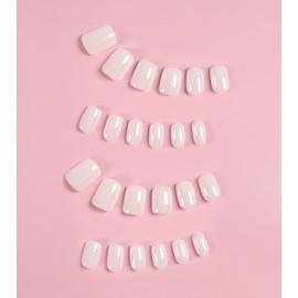 Morily Press on Nails Short Square - Shiny White Fake Nails with Designs, 24 Pcs Reusable False Nails Press Ons Glossy Acrylic Full Cover Stick on Nails for Women