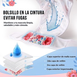 SlowTon Pañales Lavables para Perros Hembra sin Fugas, 3 Piezas Cómodos Pañales Súper Absorbentes y Reutilizables con Cierre Ajustable para Perros en Celo, Micción por Incontinencia (Flor Rosa, S)