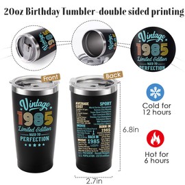 40th Birthday Gifts for Men Women, 40 Year Old Gifts Idea for Him Her, Happy 40th Birthday Tumbler Cup Over 40, Gift for Woman Man in Their 40s Back in 1985 Year Tumbler, Turning 40 Birthday Present