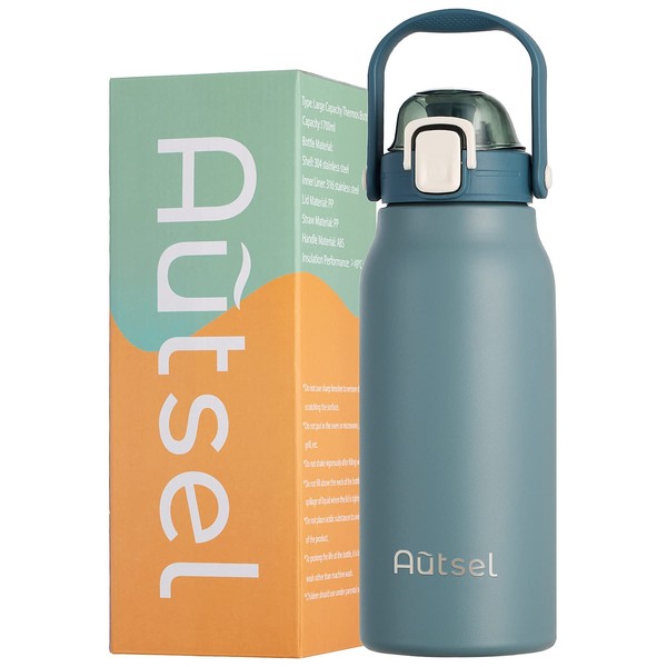 Autsel 1.7L Stainless Steel Water Bottle with Straw Large Metal