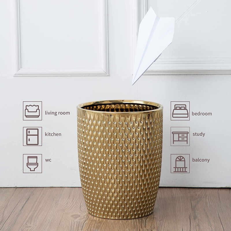 Modern Golden Small Trash Can Wastebasket, Garbage Container Bin for