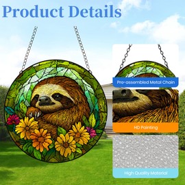 Stained Glass Suncatcher Sloth and Flower Garland Handmade Window Hangings Colored Glass Suncatcher Crafts Kits for Indoor Garden Christmas Decoration 16x16cm-4