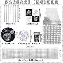 Ywediim 70s Disco Party Supplies, Includes Plates, Napkins, Cups, Straws, Tablecloth, for Disco Cocktail Wedding 80s/90s Picnics and Travel Party Decorations Serves 20
