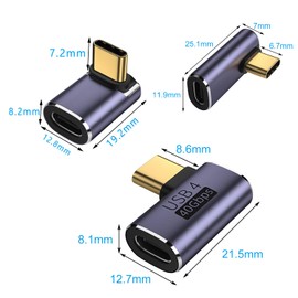 zoerbufan 3 Stück 90 Grad Winkel USB-C Adapter, USB C 90° Adapter Typ C Buchse auf Stecker, Thunderbolt 4/3 40 Gbit/s PD100W Ladegerät & 8K Video für ROG, Steam Deck, Switch, Tablet und Handy(L+F+T)