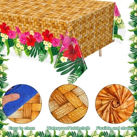 Mindsoft 4 Pcs Hawaiian Luau Party Table Cover 54'' x 108'' Plastic Hawaiian Tablecloth Disposable Rectangular Luau Party Decorations Summer Tropical Luau Party Supplies for BBQs Beach Pool Birthday