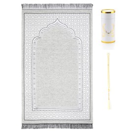 Islamic Prayer Rug Elegant Masjid Pattern Thin Mat Muslim Portable Blanket with Beads Ramadan Eid Gift Rug Turkish Prayer Carpet