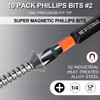 10-Pack Phillips Bits #2 Impact, 4-Inch Long Magnetic Phillips Head