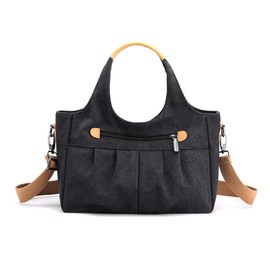 PORRASSO Casual Crossbody Bag Canvas Handbag Women Shoulder Bag Multi-Pocket Satchel Ladies Messenger Bag for Work Dating Travel Daily Use Black