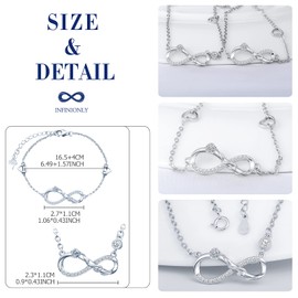 INFINIONLY Jewellery Sets, Women's girl's Necklace and Bracelet, 925 sterling silver necklace bracelet, Elegant Rose flower and infinity symbol pendant bracelet, Inlaid zircon, silver