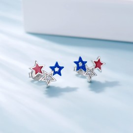 American Flag Earrings for Women Fourth of July Patriotic Stud Earrings 925 Sterling Silver USA Independence Day Patriots 4th of july Jewelry Gifts (Star 2)
