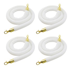 Oedema 4 Pcs White Velvet Hanging Ropes 5 Feet Crowd Control Rope Barrier Hanging Rope with Gold Polished Hooks for Movie Theaters Hotels Party
