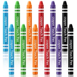 12 Pcs Kids Stylus Pen, Fun Crayon Stylus for Touchscreen Tablets, Kids Edition Tablet Crayon Stylus for Children, Compatible with Smartphones Phone Drawing Anti Scratch