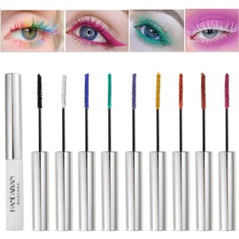 BONNIESTORE Máscara de colores impermeable de 9 colores, paquete variado de rímel de color, encantadora máscara de larga duración, azul colorido,...  