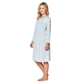 Casual Nights Women's Elegant Nightgown Long Sleeve Sleepwear Night Gown For Mom, Blue Pointelle, Large