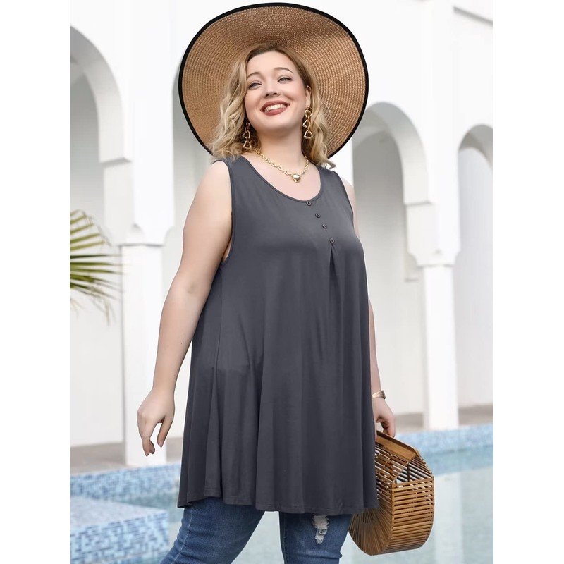 LARACE Camisetas sin mangas para mujer, estilo túnica con botones,
