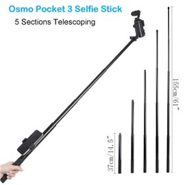 PellKing 155cm/61 Selfie Stick for Osmo Pocket 3 + Protective Cage Extension Adapter Frame, 14.5-61inches extendable Monopod for Osmo Pocket 3 Camera