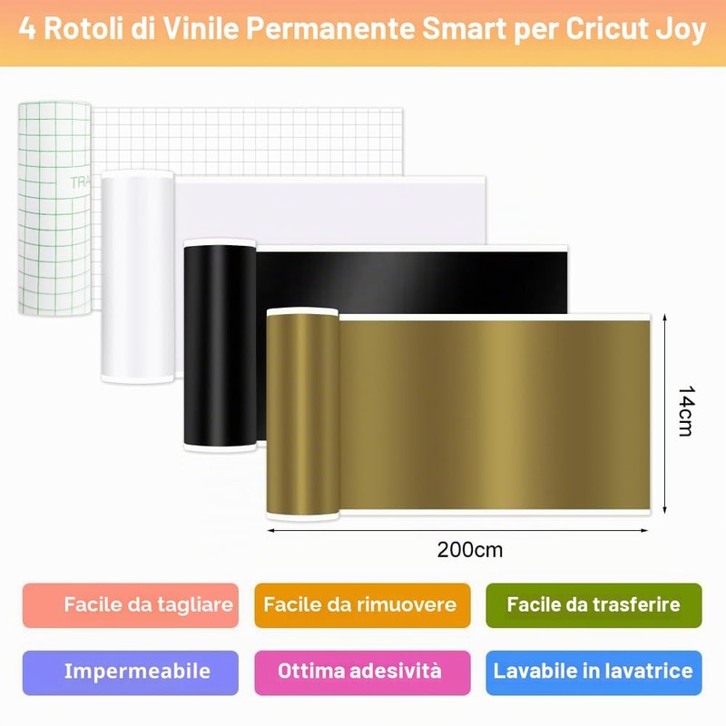 4 rotoli di vinile permanente Smart per Cricut Joy 14x200cm,