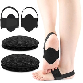 Arch Support Brace for Plantar Fasciitis Relief, Adjustable Arch Support Sleeves for Men and Woman with 2 Pairs Different Heights Removable Arch Support Pads for FlatFoot, High Arches (Black)