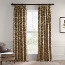 HPD Half Price Drapes Room Darkening Curtains Faux Silk Jacquard French Pleated Curtains for Living Room (1 Panel), 25 X 84, Astoria Taupe & Bronze