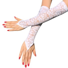 Sihaby Floral Lace Gloves for Women, Long Fingerless Arm Warmers, Flapper Lace Gloves for Opera, Evening, Wedding, Tea, Party, Prom, Cosplay, 1920s, White, Unit size