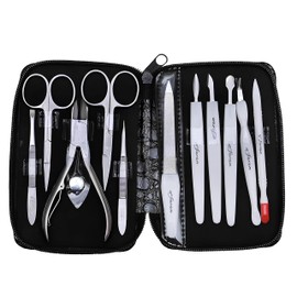 Professional 11-Piece Stainless Steel Manicure and Pedicure Care Tool Kit – Made with German Quality heavy-duty stainless steel and rust-free. Grooming gift set for Women & Men