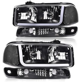 G-PLUS LED DRL Headlights Assembly, Compatible with 1999-2007 GMC Sierra 1500/2001-2007 GMC Sierra 1500 HD Bumper Headlamps, Clear Lens Black Housing Clear Reflector,faros delanteros