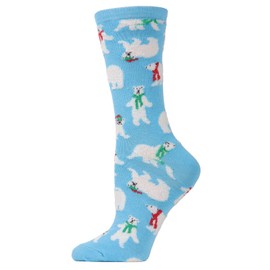 MeMoi Women's Festive and Fuzzy Polar Bear Crew Socks Gulf Stream 9-11