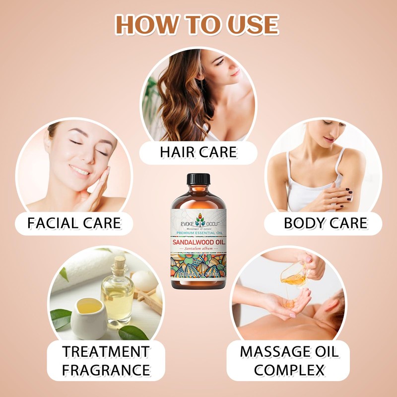 EVOKE OCCU Sandalwood Essential Oils for Skin Care, Diffuser, Perfume,