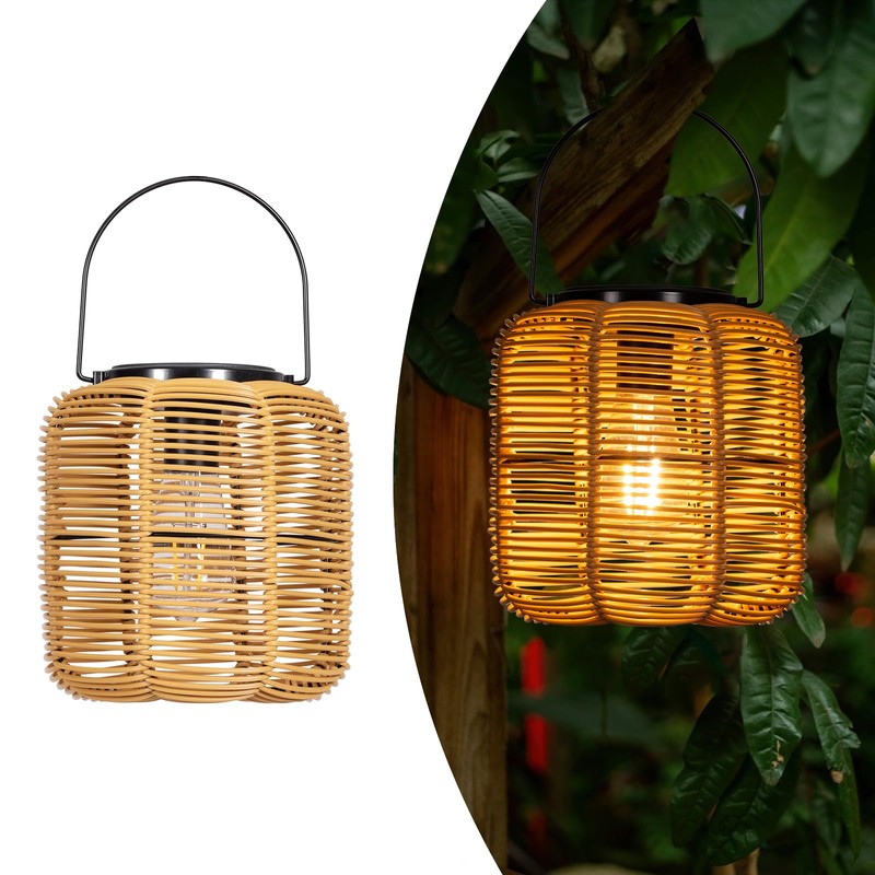 2PK Solar Lanterns Outdoor Waterproof Hanging Rattan Lantern Lights Solar
