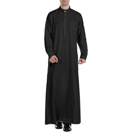 YAOHUOLE Men's Kaftan Long Sleeve Kaftan Men's Long Thobe Men's with Pockets Universal Fit, 01 black