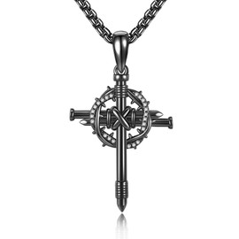 ONEFINITY Nail Cross Necklace 925 Sterling Silver Crown of Thorns 3 Nail Cross Pendant Necklace Christian Jewellery for Men Women