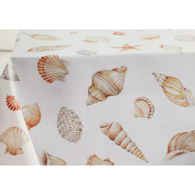 Benson Mills Printed Fabric Tablecloth 60"x84" Oval (6-8 people) SEALIFE,SEASHELS,SEASIDE,BM