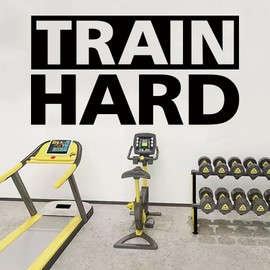 SEATUNE Gym Inspirational Wall Stickers - Quotes Motivational Fitness Wall Decals - Bedroom Home Gym Garage Vinyl Art Wall Decor - Train Hard 21"X11"