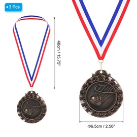 PATIKIL 2.6" Copper Basketball Medals, 3 Pack Basketball Award Medals with Ribbon Red White for Games Sports Competitions
