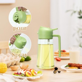 jingtushan 2 PCS Oil Sprayer for Cooking with Label Stickers, 470ml/16oz Food-Grade Glass Olive Oil Dispenser Bottle, 2 in 1 Spray & Pour Model Oil Spray Bottle for Air Fryer, BBQ, Baking (green)