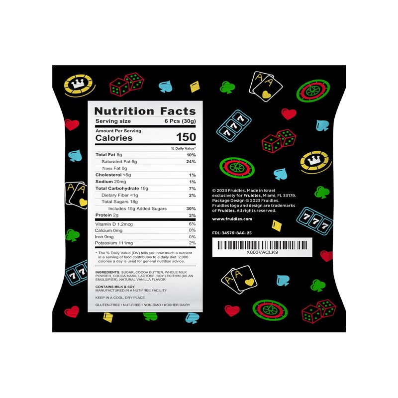 Fruidles 25-Pack Casino Poker Chips, Belgian Milk Chocolate Coins, Kosher