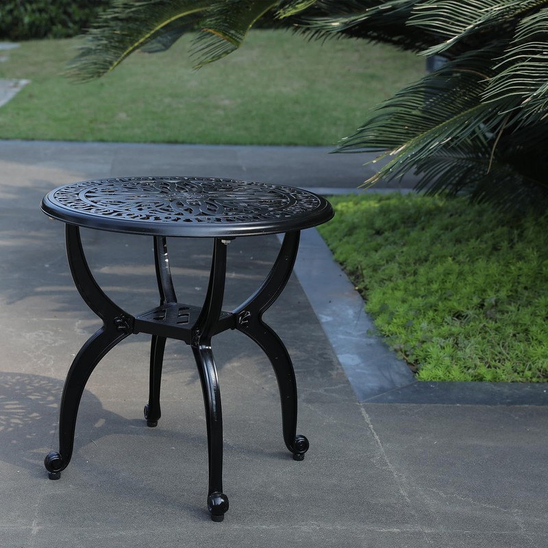 GXOUTAL Cast Aluminum Outdoor Side Table, All Weather Round Small