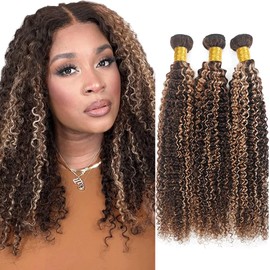 P4613 Bundles Highlight Curly Wave Human Hair Bundles Ombre Brown Bundles Human Hair 3 Bundles 14 16 18 Inch Two Tone Chocolate Brown Mixed With 613 Blonde Bundles