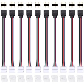 Xiatiaosann LED RGB Connector Male to Female Cable, 4 Pin 10mm Wide Strip to Controller Adapter Cord for 5050 3528 RGB LED Light Strip, With Male 4 Pin Plugs, 4 Pin LED Light Strip Connectors(10 Pack)