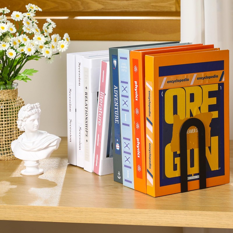 Chunful 3 Pairs Modern Metal Book Ends for Shelves Decorative