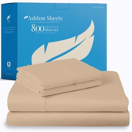 Ashton Sheets 100% Egyptian Cotton Sheets Twin Size - 800 High Thread Count 3 PC Extra Long Twin Sheets for Dorm, 16" Deep Pocket Soft Cooling Sheets, Luxury Hotel Sheets for Twin Size Bed - Taupe