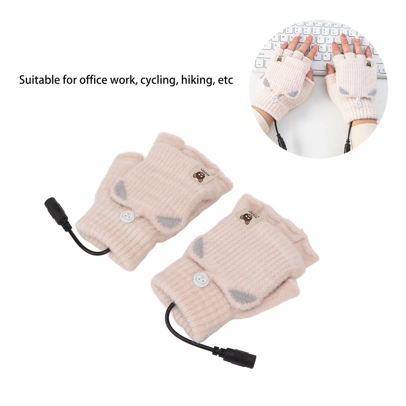 USB Heated Gloves Mitten Men Women Winter Knitted Fingerless Hand