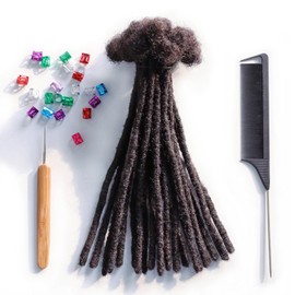 IXIMII Dreadlock Extensions Human Hair 0.8 cm 8 inch 20 Strands Natural Black Handmade Permanent locs with Needles and Comb Real Human Hair Dreads Extensions for Women Men Kids