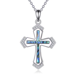 AINFQY Religious Cross Pendant Necklace 925 Sterling Silver Faith Necklace Abalone Shell Cross Pendant Gifts for Women